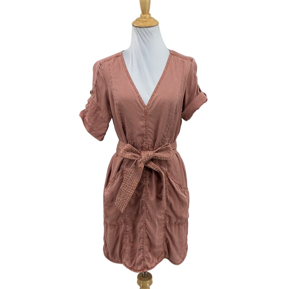 Pilcro Dress Women XSP Petite Extra Small Utility V Neck Tie Waist Belt Cuffed